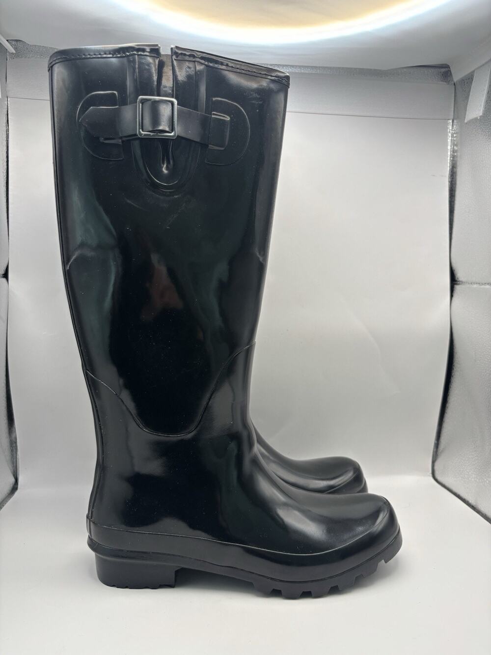 Gianni Bini High Black Rubber Rain Boots Women Size 8